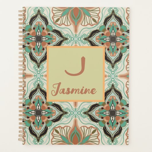 Elegante Waterverf Marokkaanse groene bloem Planner (Voorkant)