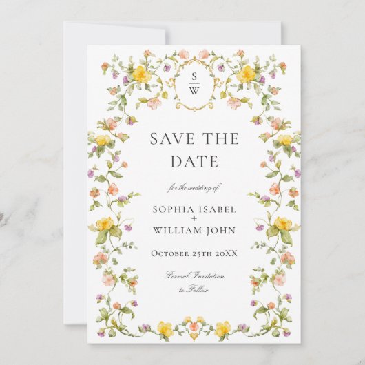 Elegante Waterverf Meadow Wildflower bruiloft Save The Date (Voorkant)