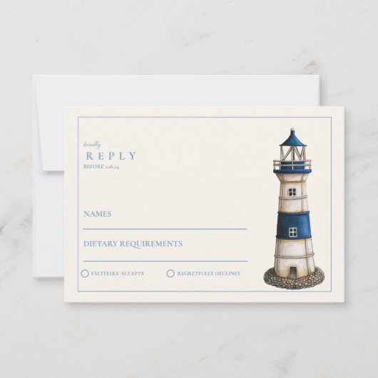 Elegante Waterverf nautische vuurtoren bruiloft RSVP Kaartje (Voorkant)