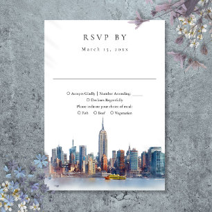 Elegante Waterverf New York City Trouwdag RSVP Kaartje