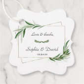 Elegante waterverf olijfgroen goud bruiloft bedankjes labels (Voorkant)