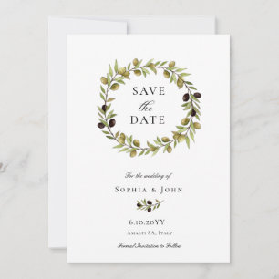Elegante waterverf Olijftak krans  Save The Date