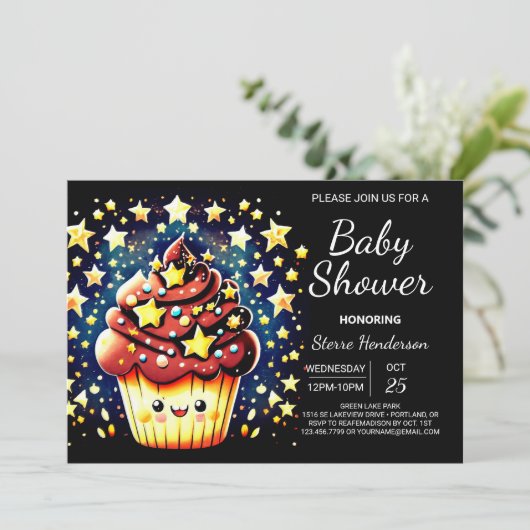 Elegante Waterverf Online Muffin Boy Baby shower Kaart (Staand voorkant)