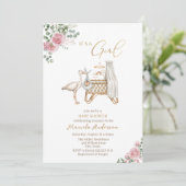 Elegante Waterverf Ooievaar Baby Meisje Baby showe Kaart (Staand voorkant)