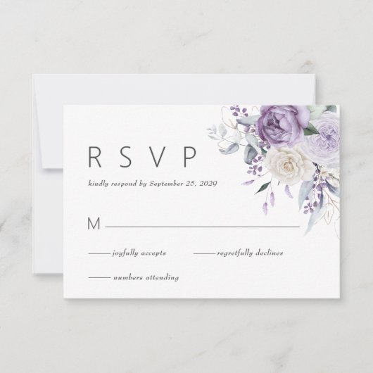 Elegante Waterverf Paarse Bloemen bruiloft RSVP (Voorkant)