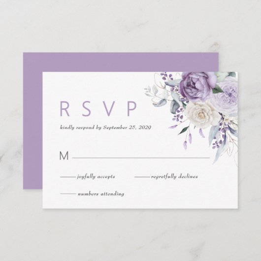 Elegante Waterverf Paarse Bloemen bruiloft RSVP (Voorkant / Achterkant)