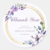 Elegante Waterverf Paarse bloemenbruiloft dank u Ronde Sticker (Voorkant)