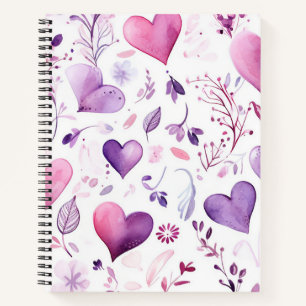 Elegante waterverf paarse harten & bloemmotieven notitieboek
