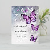 Elegante Waterverf Paarse vlinder bruiloft Real Folie Uitnodiging (Staand Voorkant)