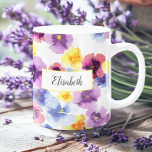 Elegante Waterverf Pansy met de hand geïllustreerd Koffiemok