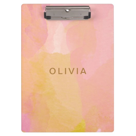 Elegante Waterverf Pastel gepersonaliseerde naam r Klembord (Voorkant)