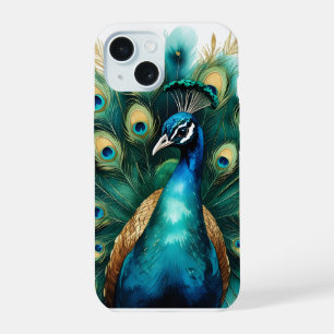 Elegante Waterverf Pauwveer Hoesje iPhone 15 Hoesje