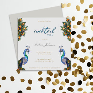 Elegante Waterverf Peacock Cocktail Party Kaart