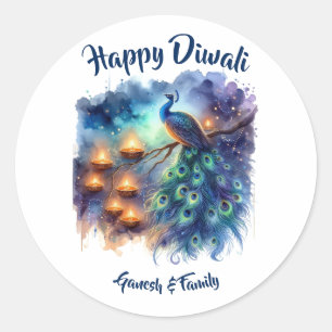 Elegante waterverf Peacock Diwali Ronde Sticker