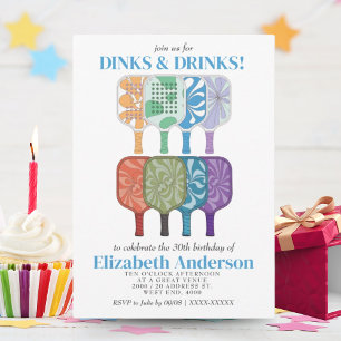 Elegante Waterverf pickleball verjaardagsfeestje Kaart