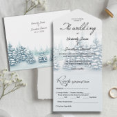 Elegante waterverf Pijnbomen RSVP Winter Wedding All In One Uitnodiging