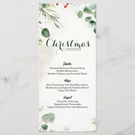 Elegante Waterverf Pine Christmas Menu (Voorkant)