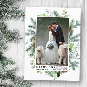Elegante Waterverf Pine Lijst bruiloft kerst Briefkaart