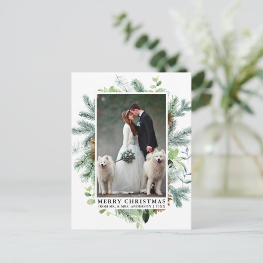 Elegante Waterverf Pine Lijst bruiloft kerst Briefkaart (Staand voorkant)