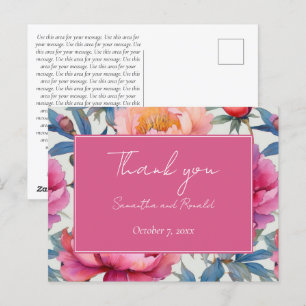 Elegante Waterverf Pioen Bloemen Trouw Bedankt Briefkaart