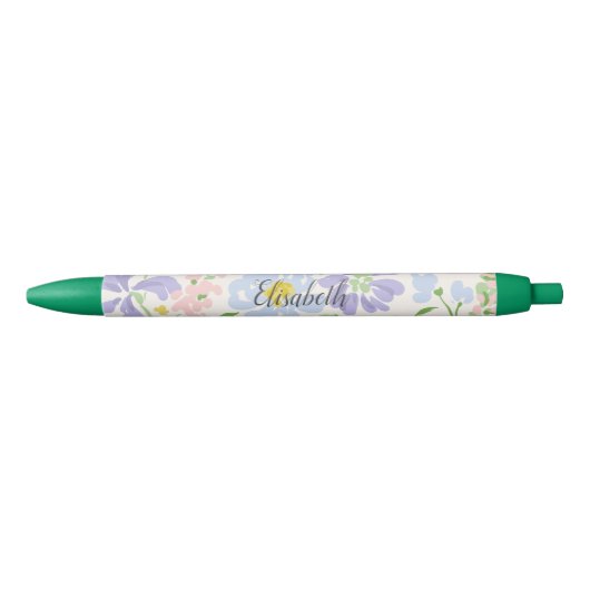 Elegante Waterverf pioenbloem monogram Zwarte Inkt Pen (Voorkant)