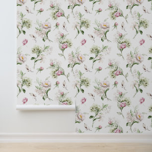 Elegante Waterverf pioenen Vintage Bloemen Behang