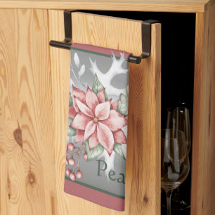 Elegante waterverf poinsettia kerstkaart op maat theedoek