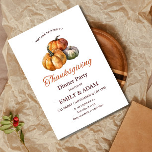 Elegante Waterverf Pompoen Thanksgiving Diner Kaart