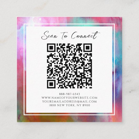 Elegante Waterverf QR Code Kleurrijke Patroon Mode Vierkante Visitekaartje (Achterkant)