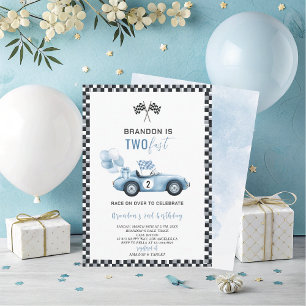 Elegante waterverf raceauto 2e verjaardagsfeestje kaart