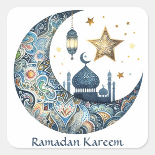 Elegante waterverf Ramadan Kareem Mubarak Vierkante Sticker