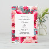 Elegante Waterverf rode rozen bruiloft uitnodiging (Staand voorkant)