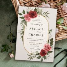 Elegante Waterverf Rood Bloemen Bruiloft Uitnodigi