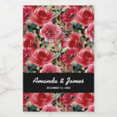 Elegante Waterverf Rood Bloemen Zwart Bruiloft Min Wijn Etiket (Enkel label)