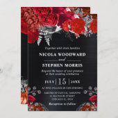 Elegante Waterverf Rood en Zilveren Bloemen Bruilo Kaart (Voorkant / Achterkant)