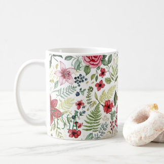 Elegante waterverf roos en lelie botanische kunst koffiemok