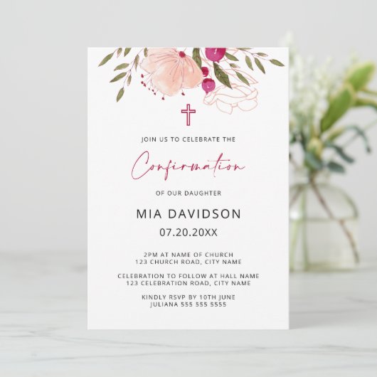 Elegante Waterverf Roze Bloem Meisjes Bevestiging Kaart (Staand voorkant)