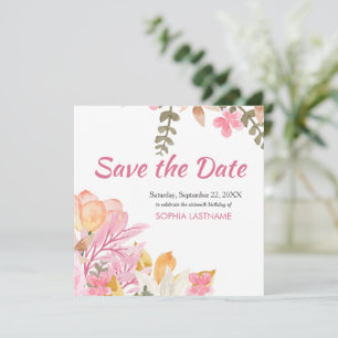 Elegante Waterverf Roze Bloem Save The Date