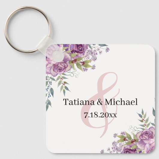 Elegante waterverf roze bloemen bruiloft gunst sleutelhanger (Voorkant)