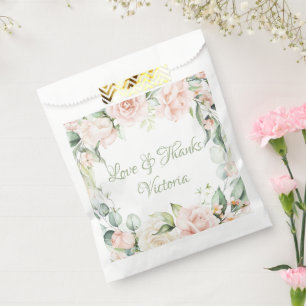 Elegante Waterverf Roze Bloemen Groen Bedankzakje