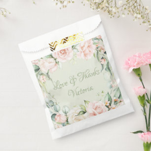 Elegante Waterverf Roze Bloemen Salie Groen Script Bedankzakje