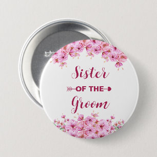 Elegante Waterverf Roze Bloemen Zuster van de Brui Ronde Button 7,6 Cm