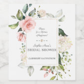 Elegante waterverf roze blos bloemige bruidsdouche wijn etiket (Enkel label)