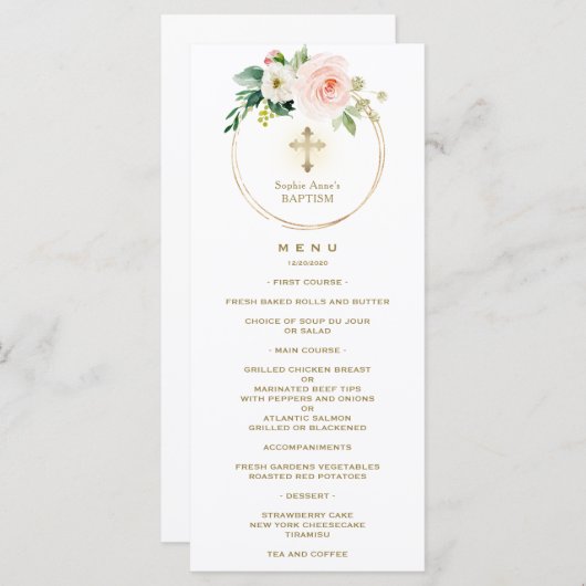 Elegante waterverf roze blos bloemige doopmenu menu (Voorkant / Achterkant)