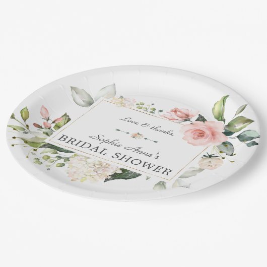 Elegante Waterverf Roze Blosem Bloem Bruiloft Fees Papieren Bordje (Gekanteld)