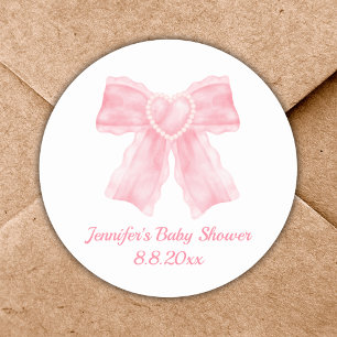 Elegante waterverf Roze Bow Meisje baby shower Leu Ronde Sticker