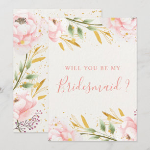 Elegante Waterverf Roze & Goud Bruidsmeisje Voorst Kaart