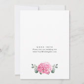 Elegante Waterverf Roze Hortensia BRUIDSLUNCH Kaart (Achterkant)