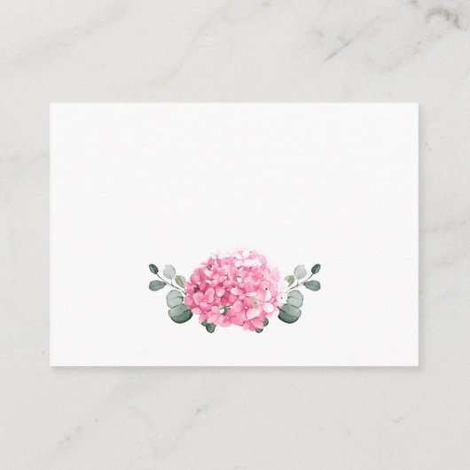 Elegante Waterverf Roze Hydrangea Bruiloft Details Informatiekaartje (Achterkant)