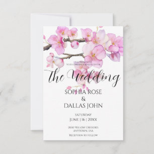 Elegante waterverf roze kersenbloesems Huwelijk Kaart
